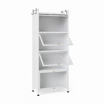 Costway 5 tier Kitchen Baker's Rack Storage Cabinet Mobile Microwave Stand Flip-up Doors