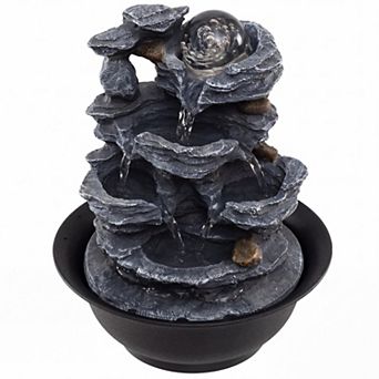 Costway Tabletop Water Fountain with Rolling Crystal Ball, Color-Changing LED Light, Pump