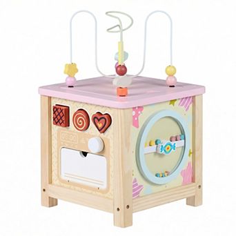 Costway Wooden Activity Cube, Montessori Sensory Toys for 18+ Months Toddlers, Baby Toys
