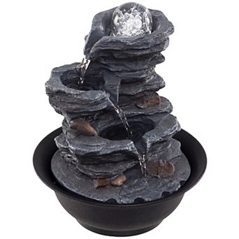 Costway Tabletop Water Fountain with Rolling Crystal Ball, Color-Changing LED Light, Pump