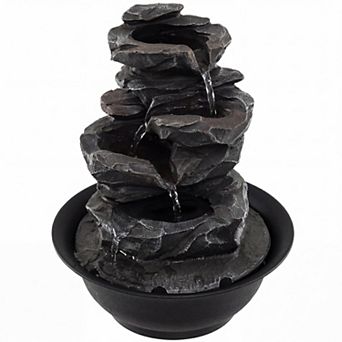 Costway Tabletop Water Fountain with LED Light, Pump & Adjustable Flow for Home Office