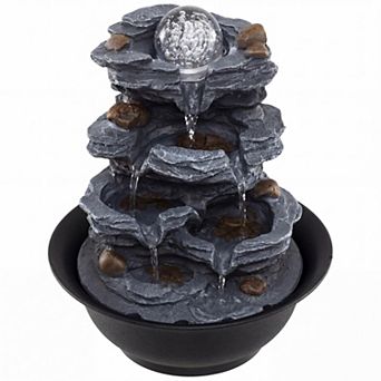 Costway Tabletop Water Fountain with Rolling Crystal Ball, Color-Changing LED Light, Pump