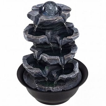 Costway Tabletop Water Fountain with Rolling Crystal Ball, Color-Changing LED Light, Pump