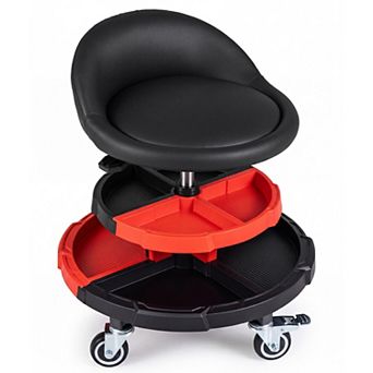 Costway 360° Rolling Mechanic Stool with Tool Storage Tray, Backrest, Lockable Wheels