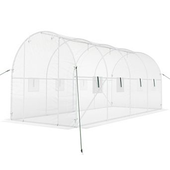 Costway 15 x 7 x 7 ft Walk-in Tunnel Greenhouse with Watering System Galvanized Steel Frame