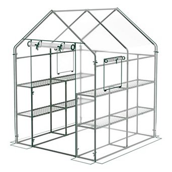 Costway Walk-in Greenhouse 57"x57"x77" Gardening with Observation Windows 2 tier 8 Shelves