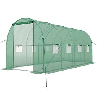 Costway 15 x 7 x 7 ft Walk-in Tunnel Greenhouse with Galvanized Steel Frame, PE Cover