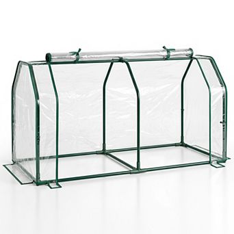 Costway Portable Mini Greenhouse with PE Cover & Zippered Roll-up Door, Indoor & Outdoor