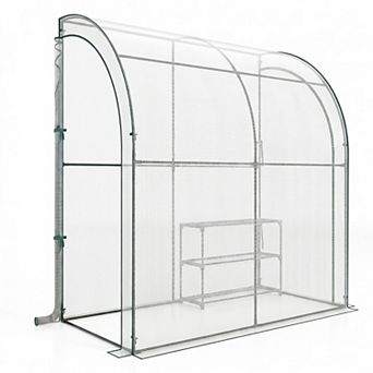 Costway 7' x 3.5' x 7' Lean-to Greenhouse Portable Wall House with Green PE Cover and Shelf 78"