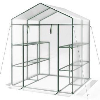 Costway Portable Mini Greenhouse with 3 tier 8 Shelves Roll-up Zippered Door for Plants