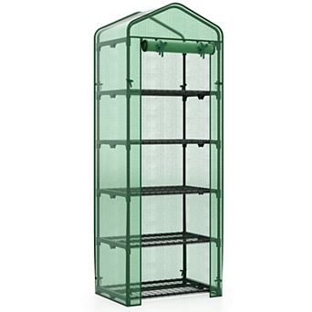 Costway 27” x 19” x 75” Mini Greenhouse with 5 tier Shelves, PE Cover, Roll-Up Zipper Door