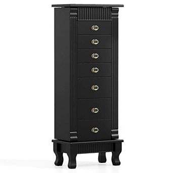 Costway Jewelry Cabinet Storage Chest Stand Organizer Necklace Wood