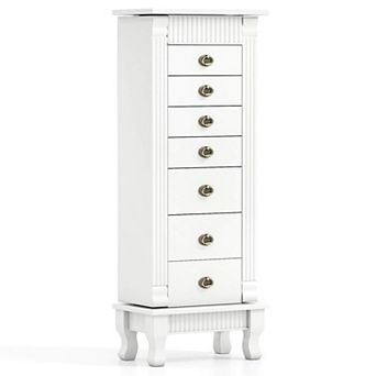 Costway Jewelry Cabinet Storage Chest Stand Organizer Necklace Wood
