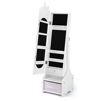 Costway Kids Jewelry Cabinet with Full-Length Mirror 2 Adjustable Tilt Angles Drawer
