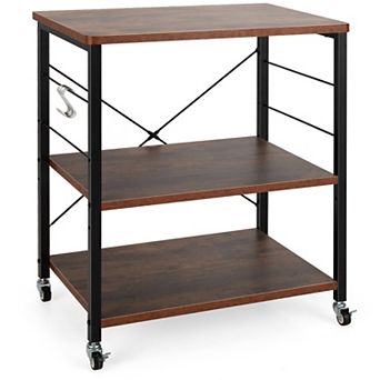 Costway 3 tier Kitchen Baker's Rack Microwave Oven Storage Cart w/ Hooks
