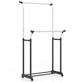 Costway Rolling Clothes Rack with Adjustable Height, Heavy-Duty Metal Rack for Laundry