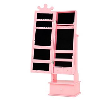 Costway Kid Freestanding Jewelry Armoire 2-in-1 Full Length Mirror Storage Drawer