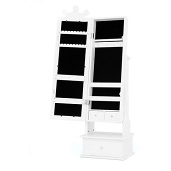 Costway Kid Freestanding Jewelry Armoire 2-in-1 Full Length Mirror Storage Drawer