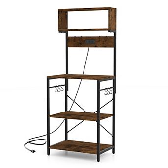 Costway Kitchen Bakers Rack 5 tier Coffee Bar Station with Power Outlet Storage Hutch Open Shelves