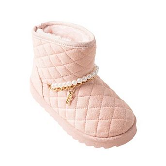 Bebe Girl's Toddler Quilted Cozy Boot with Pearl Chain Charm