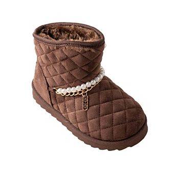 Bebe Girl's Toddler Quilted Cozy Boot with Pearl Chain Charm