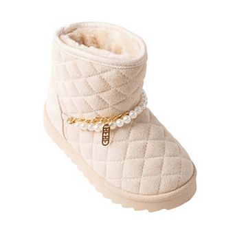 Bebe Girl's Toddler Quilted Cozy Boot with Pearl Chain Charm