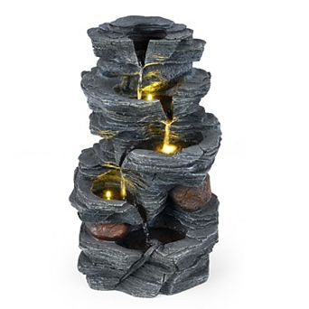 Costway 18" H Outdoor Water Fountain 5 tier Tabletop Cascading Rock Waterfall Feature