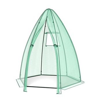 Costway 63"x63"x72" Portable Walk-in Greenhouse w/Waterproof PE Cover, Roll-up Zippered Door, Window