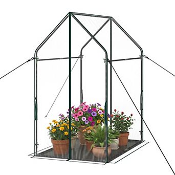 Costway Mini Green House with Waterproof Bottom Mat, Sturdy Metal Frame, Ground Stakes