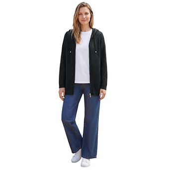 Woman Within Plus Size Open Stitch Zip Hoodie Long-Sleeve Sweater