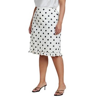 ELOQUII Women's Plus Size Ruffle Polka Dot Skirt