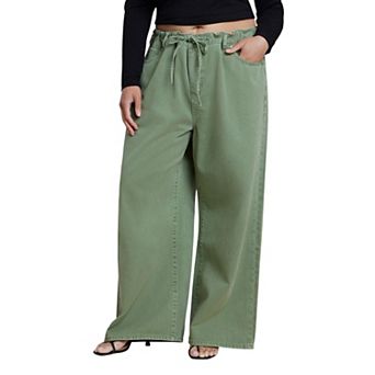 ELOQUII Women's Plus Size Drawstring Waist Lightweight Wide-Leg Jean