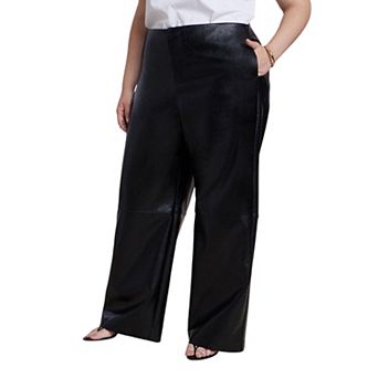ELOQUII Women's Plus Size Adjustable Waist Faux Leather Wide-Leg Pant