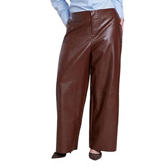 ELOQUII Women's Plus Size Adjustable Waist Faux Leather Wide-Leg Pant