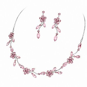 Czech Crystal Flower Leaf Bridal Jewelry Set Necklace Earrings for Wedding Bridesmaid Prom Party