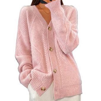 XuBa Women's Textured Knit Cardigan V-Neck Long Sleeve Button Sweater Outerwear