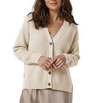 Womens V Neck Button Front Cardigan Long Sleeve Relaxed Casual Sweater