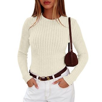Women Crewneck Pullover Tops Long Sleeve Slim Fit Cozy Fall Winter Casual Wear