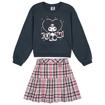 Hello Kitty Fleece Sweatshirt and Plaid Pleated Skirt Set