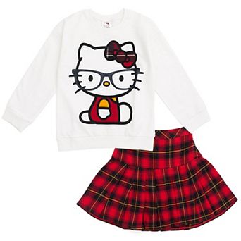 Hello Kitty Fleece Sweatshirt and Plaid Pleated Skirt Set