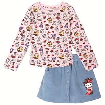 Hello Kitty Long Sleeve Tee and Corduroy Skirt Set