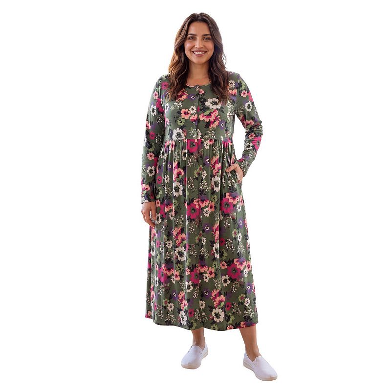 long knit dress plus size Woman Within Long-Sleeve Button-Front This plus