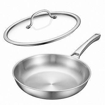 12 Inch Tri Ply Stainless Steel Frying Pan With Lid Non Stick Induction Safe Oven Dishwasher Safe