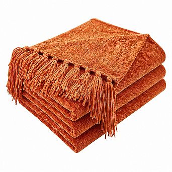 Chenille Throw Blanket Cozy Plush Fuzzy Tassel Decor All Season Home Decor Gift