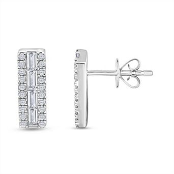 Heirloom Treasures Sterling Silver 3/8 Carat T.W. Baguette & Round Pavé Lab-Grown Diamond Stud Earrings