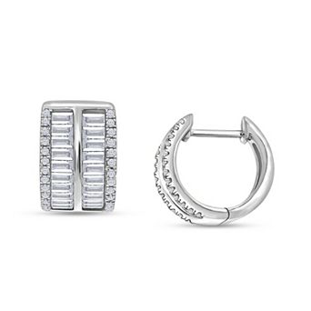 Heirloom Treasures Sterling Silver 1 1/5 Carat T.W. Baguette & Pavé Frame Lab-Grown Diamond Hoop Earrings