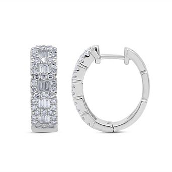 Heirloom Treasures Sterling Silver 1 Carat T.W. Baguette & Round Cluster Lab-Grown Diamond Hoop Earrings