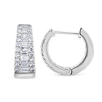 Heirloom Treasures Sterling Silver 5/8 Carat T.W. Tapered Baguette & Pavé Frame Lab-Grown Diamond Hoop Earrings