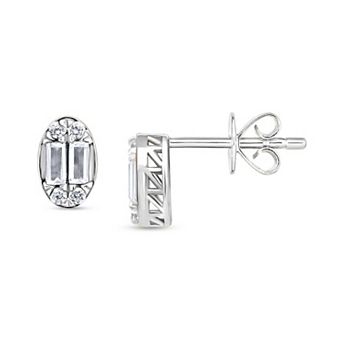 Heirloom Treasures Sterling Silver 1/3 Carat T.W. Oval Baguette & Round Lab-Grown Diamond Stud Earrings