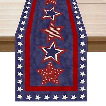 Red White Blue Star Patriotic Table Runner, 13" x 72" for 4th of July & Memorial Day Decor